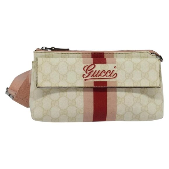GUCCI GG Supreme Sherry Line Waist bag PVC White Silver 189815 Auth 141909 - Picture 2 of 16